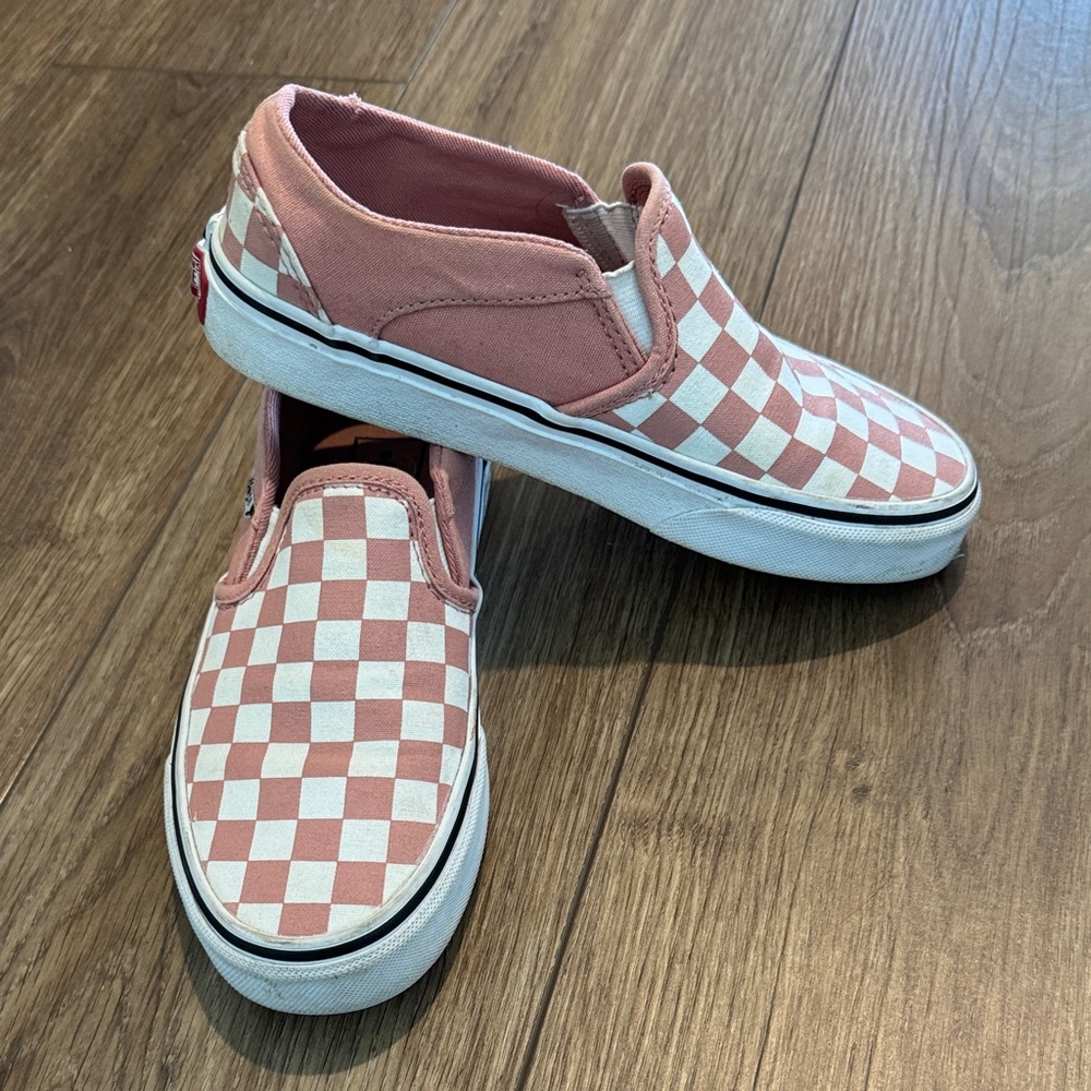 Vans Pink and White Checkered Slip-On Sneakers